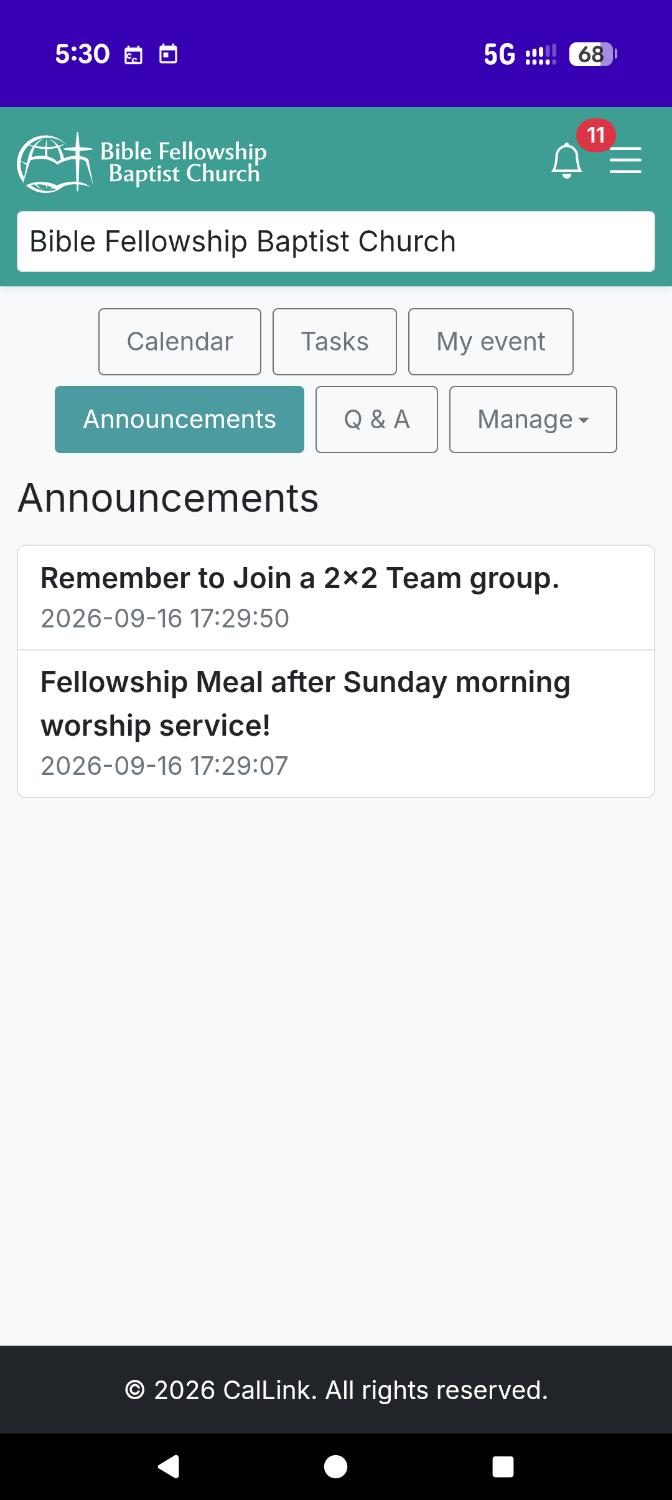 Calendar announcements