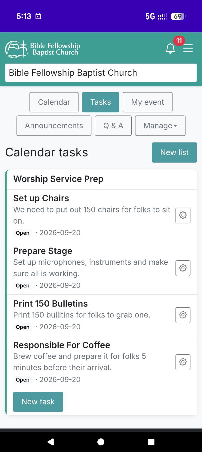 Calendar tasks