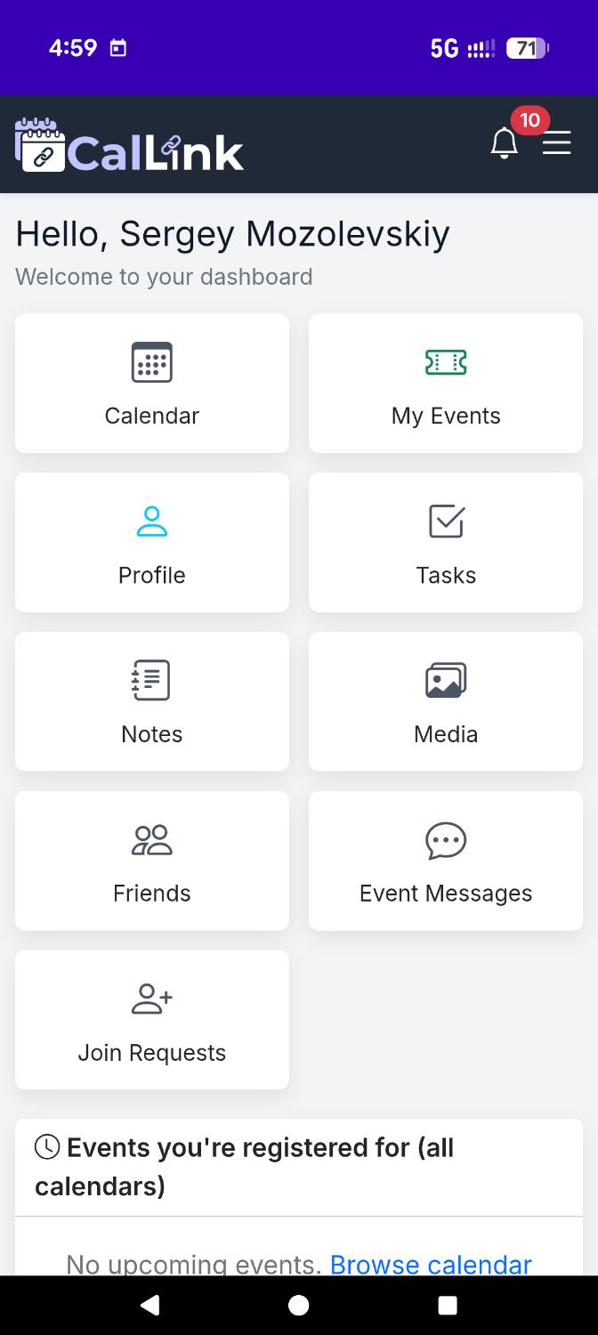 Account dashboard